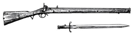 Люттихский двухнарезной штуцер образца 1843 года, состоявший на вооружении в России. Рядом штык-тесак
